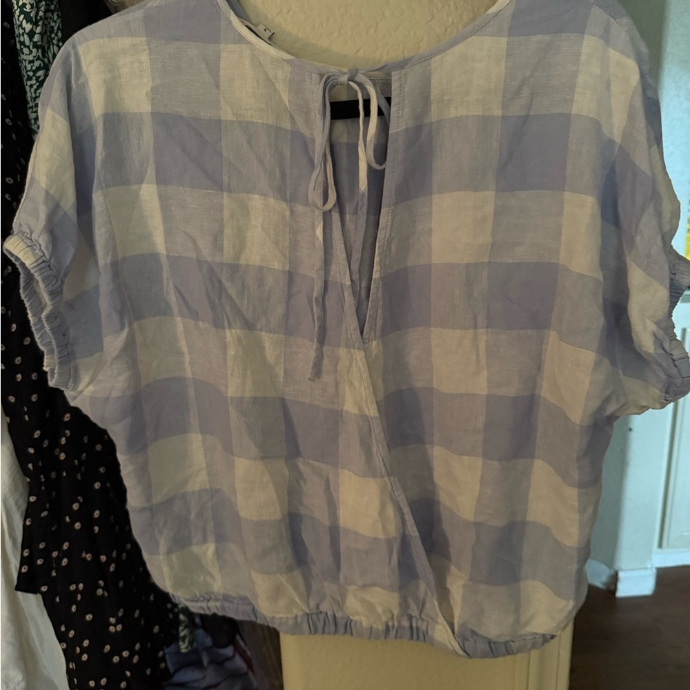 Linen-Blend Michele Bubble Top in Gingham Check - Picture 3 of 3